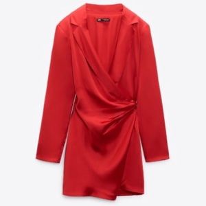 Red Zara satin blazer dress, Size Large